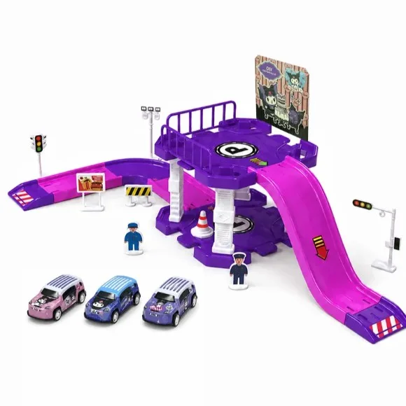 Kuromi DIY Assembly Track & Parking Lot Scene Toy Set with Miniature Cars
