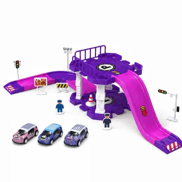 Kuromi DIY Assembly Track & Parking Lot Scene Toy Set with Miniature Cars