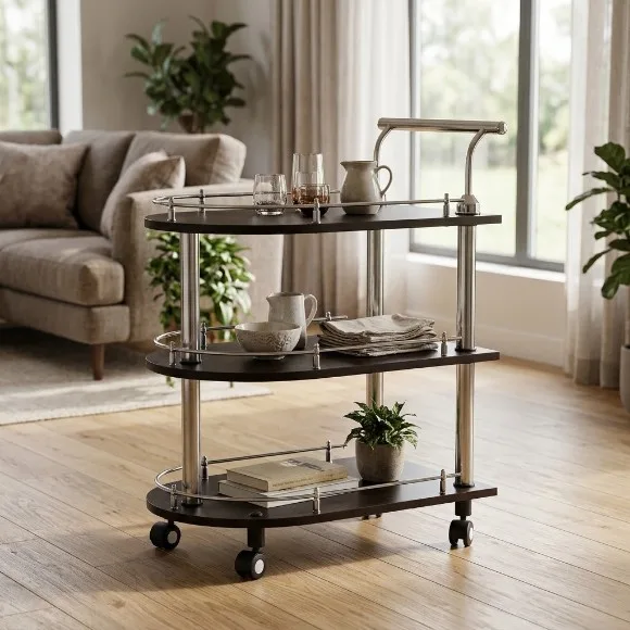Lamination Lasani Wooden Round Style Tea Trolley