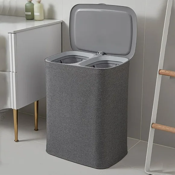 Laundry Basket with Lid Dual Compartment Design Laundry Hamper for Bathroom Laundry