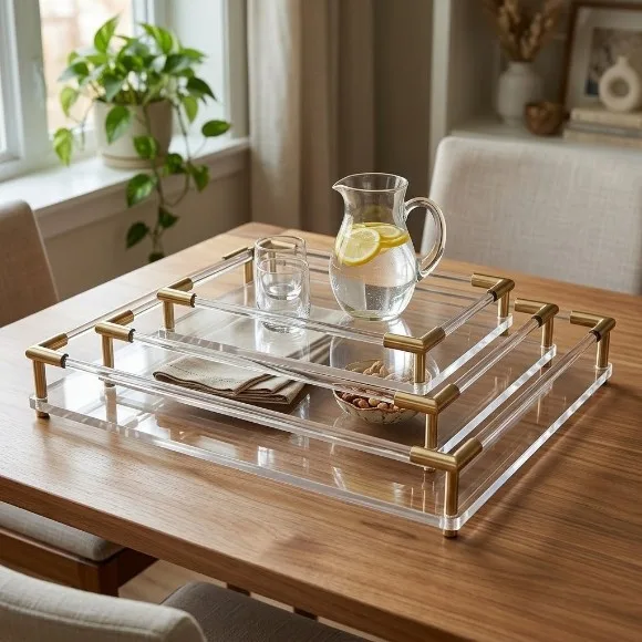 Luxury 3-Piece Clear Acrylic Serving Tray Set