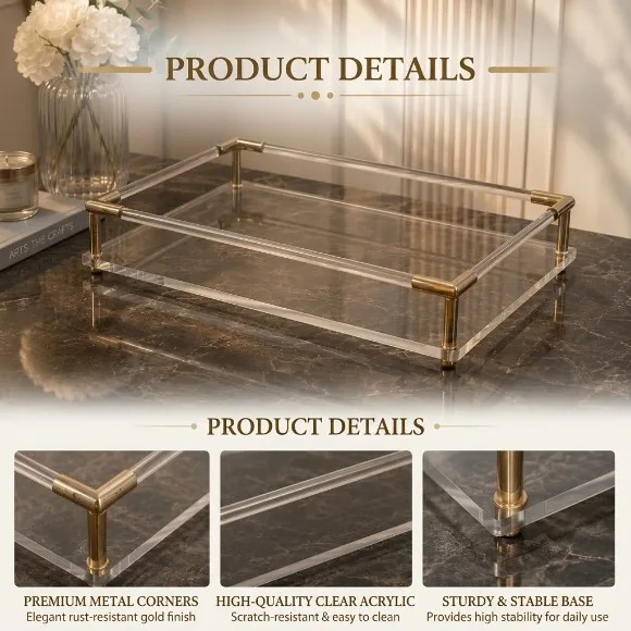 Luxury 3-Piece Clear Acrylic Serving Tray Set
