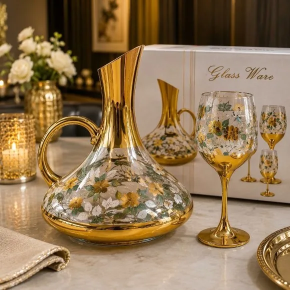 Luxury 7-piece Turkish Gold-Plated Glass Water Set thumbnail 2