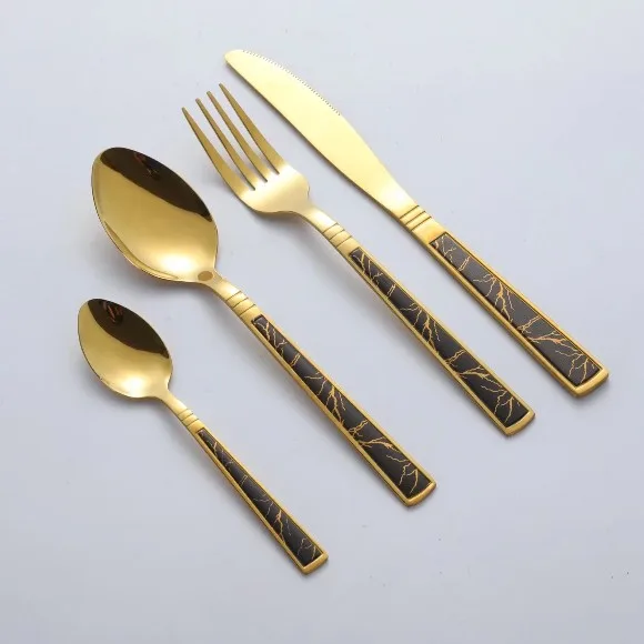 Luxury Gold & Black Marble Pattern Stainless Steel Cutlery (Pack of 6) thumbnail 3