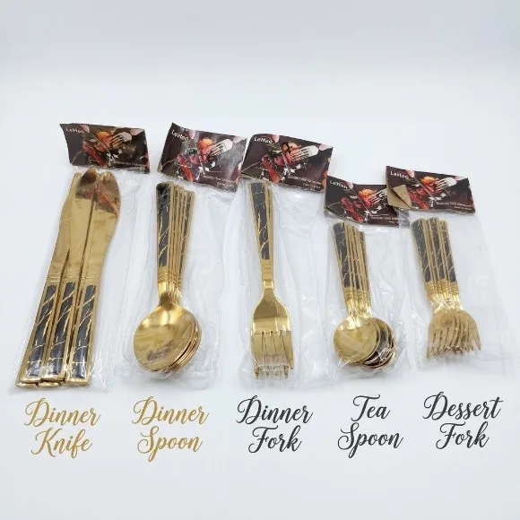 Luxury Gold & Black Marble Pattern Stainless Steel Cutlery (Pack of 6) thumbnail 2