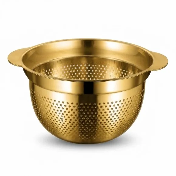 Luxury Gold Stainless Steel Kitchen Colander Bowl with Dual Handles