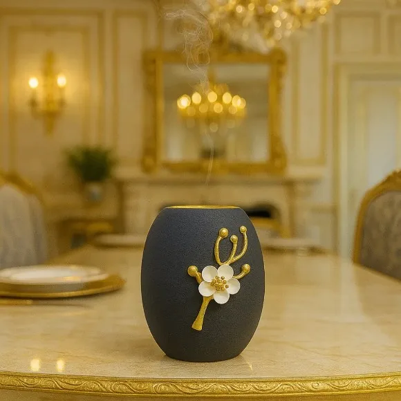 Luxury Incense Burner - Black & Gold Floral Design