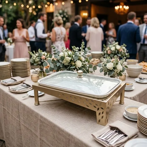 Luxury Matt Silver & Gold Chafing Dish Buffet Server with Tempered Glass Lid