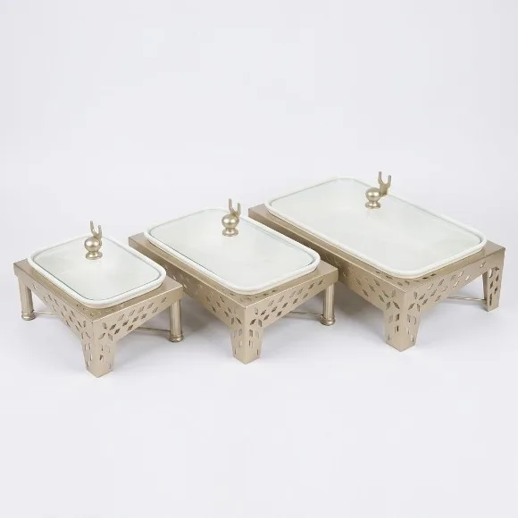 Luxury Matt Silver & Gold Chafing Dish Buffet Server with Tempered Glass Lid