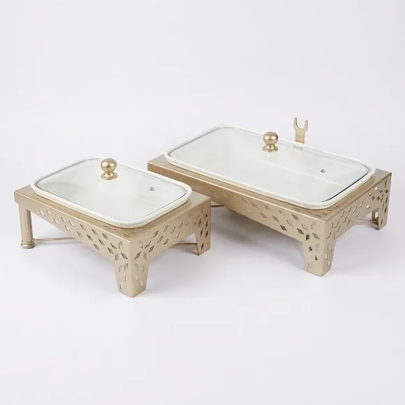 Luxury Matt Silver & Gold Chafing Dish Buffet Server with Tempered Glass Lid