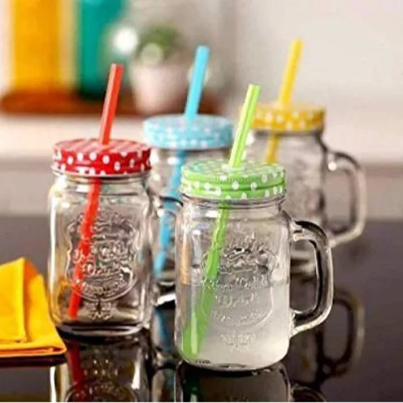 Mason Jar Check Led & Colour Straw