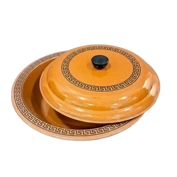 Classic Greek Key Motif Serving Bowls with Lids Melamine Serving Bowl