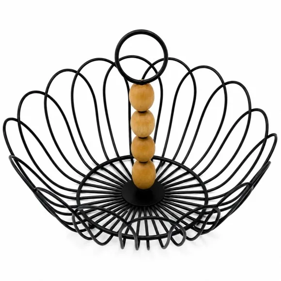 Metal Wire Fruit Basket with Wooden Bead Handle Fruit & Vegetable Basket