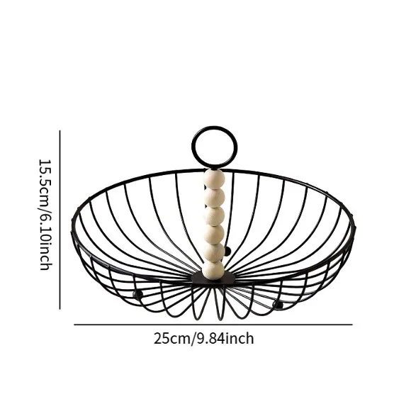 Metal Wire Fruit Basket with Wooden Bead Handle Fruit & Vegetable Basket