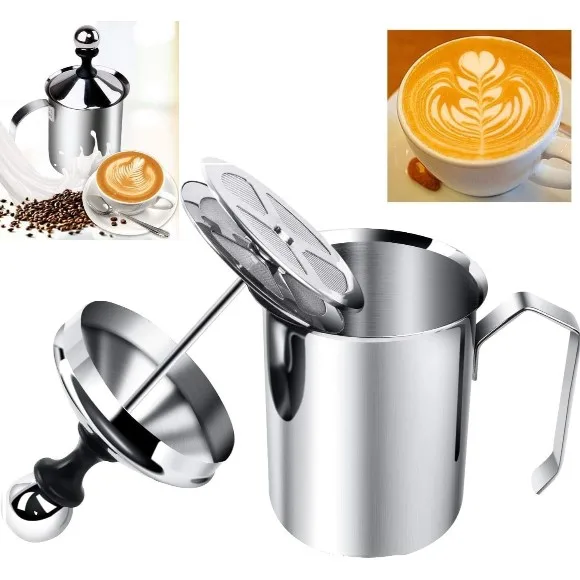 Milk Frother for Coffee, Manual Milk Frother, Stainless Steel Hand Pump thumbnail 2