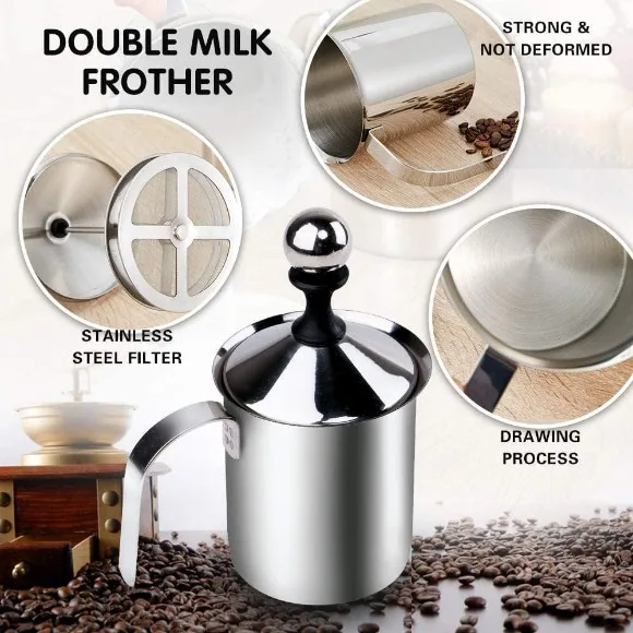 Milk Frother for Coffee, Manual Milk Frother, Stainless Steel Hand Pump thumbnail 3