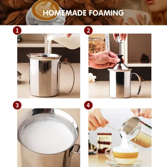 Milk Frother for Coffee, Manual Milk Frother, Stainless Steel Hand Pump thumbnail 6