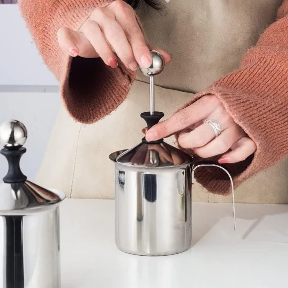 Milk Frother for Coffee, Manual Milk Frother, Stainless Steel Hand Pump thumbnail 5