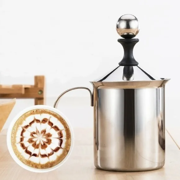 Milk Frother for Coffee, Manual Milk Frother, Stainless Steel Hand Pump