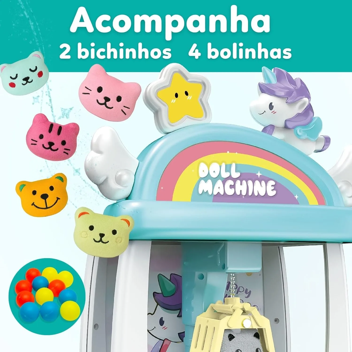 Mini Grabbing Machine for Stuffed Animals, Toy with Sound and Light, Claw