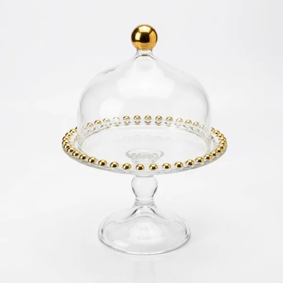 Mini Pedestal Patisseries Cake Stand Glass Plate with Glass Dome Cover