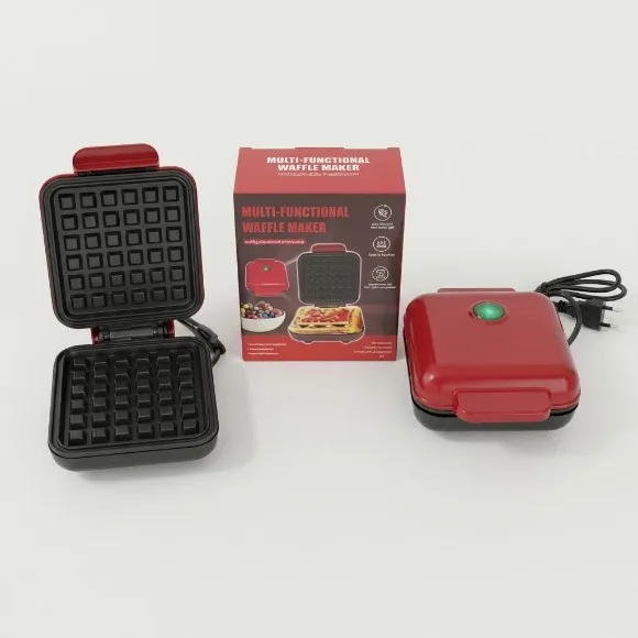 Mini Square Waffle Maker with Non-Stick Granite Plate