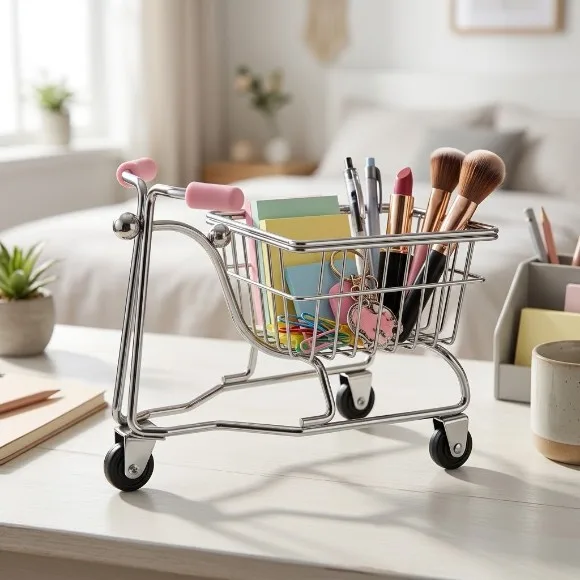 Mini Shopping Cart Desk Storage Trolley 16 x 12.5 cm