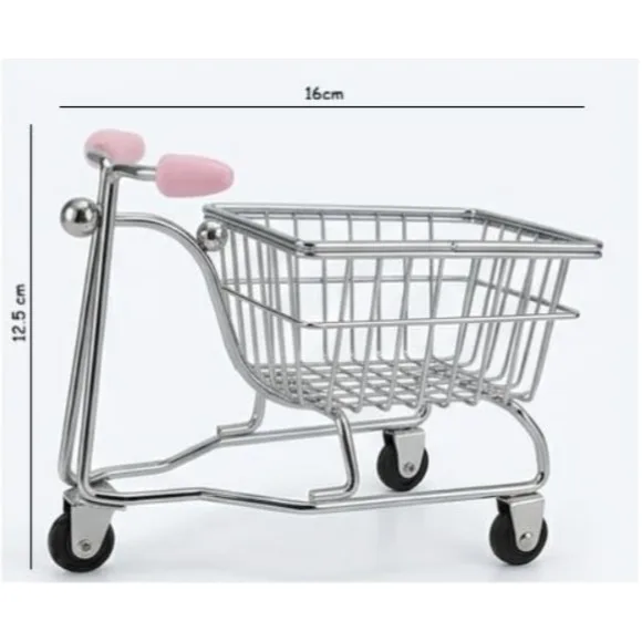Mini Shopping Cart Desk Storage Trolley 16 x 12.5 cm