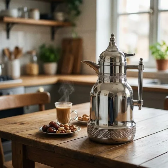 MIXFF Thermos Vacuum Flask Silver Insulated Arabic Coffee Server 1.0L