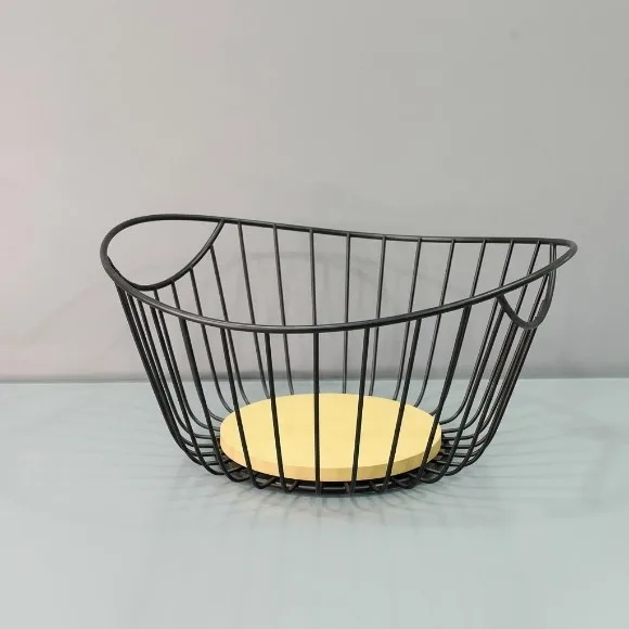 Modern Iron & Wood Countertop Fruit Basket