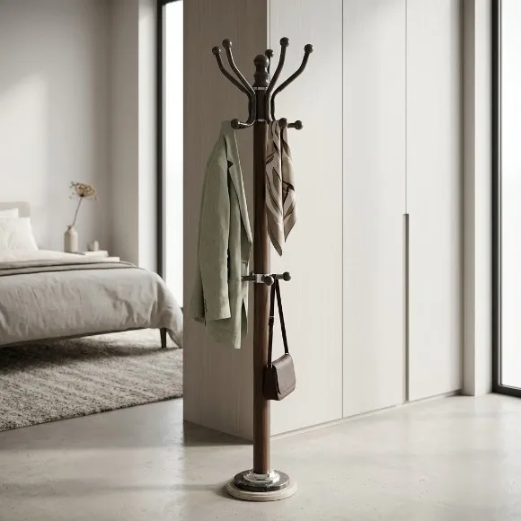 Modern Standing Coat Rack Tree with Multiple Hooks & Heavy Duty Marble Base – Clothes & Hat Organizer