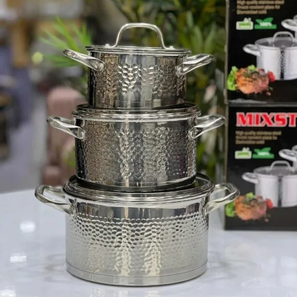 Rong Li Monaco Hammered Design Stainless Steel Cookware Set 9Pcs