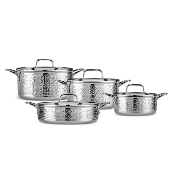 Rong Li Monaco Hammered Design Stainless Steel Cookware Set 9Pcs