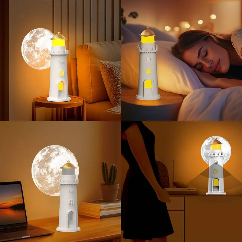 Moonlight Projection Lamp LED Night Lamp Lighthouse Motion Sensor Moon Lamp