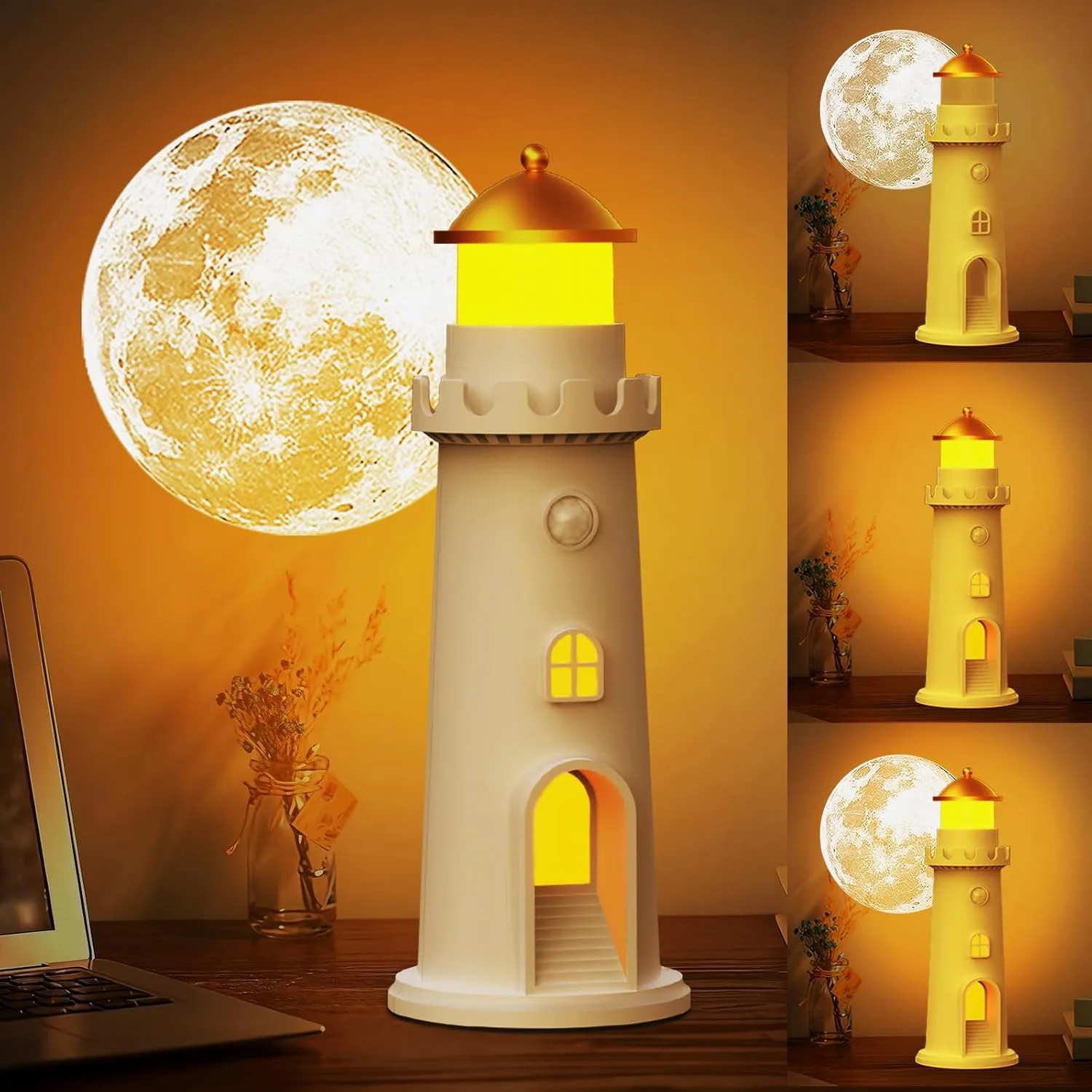 Moonlight Projection Lamp LED Night Lamp Lighthouse Motion Sensor Moon Lamp