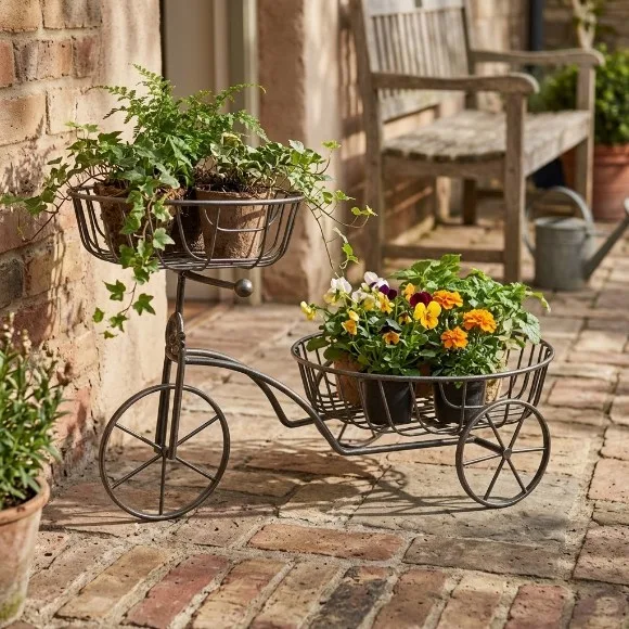 Multifunctional Tricycle-Shaped Plant Pot Holder Countertop Organizer