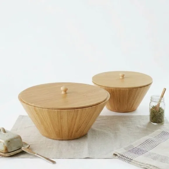 Natural Bamboo Serving & Storage Bowls with Lids