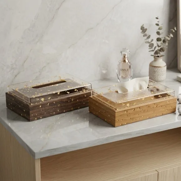 New Tissue Box Wood Foil Acrylic