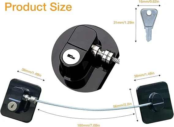 No-Drill Refrigerator Lock with Key – Heavy-Duty Child & Pet Safety Cable Restrictor for Fridge, Cabinets & Windows