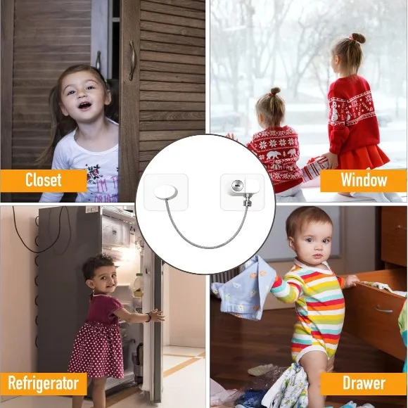 No-Drill Refrigerator Lock with Key – Heavy-Duty Child & Pet Safety Cable Restrictor for Fridge, Cabinets & Windows