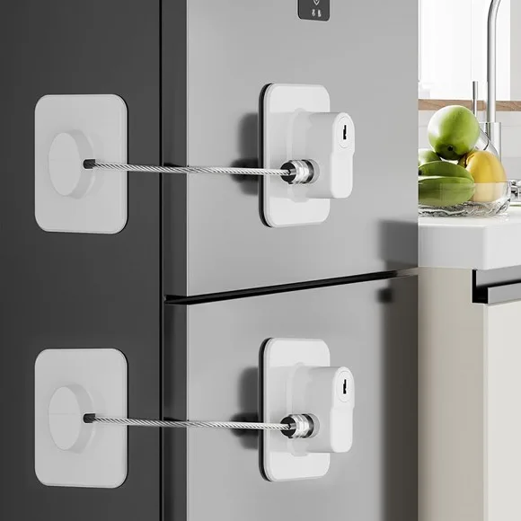 No-Drill Refrigerator Lock with Key – Heavy-Duty Child & Pet Safety Cable Restrictor for Fridge, Cabinets & Windows