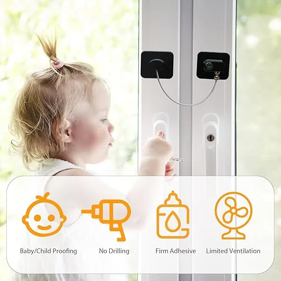 No-Drill Refrigerator Lock with Key – Heavy-Duty Child & Pet Safety Cable Restrictor for Fridge, Cabinets & Windows