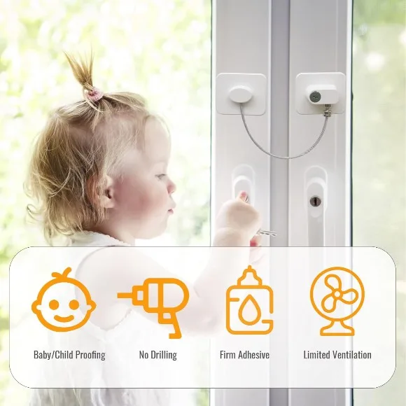 No-Drill Refrigerator Lock with Key – Heavy-Duty Child & Pet Safety Cable Restrictor for Fridge, Cabinets & Windows