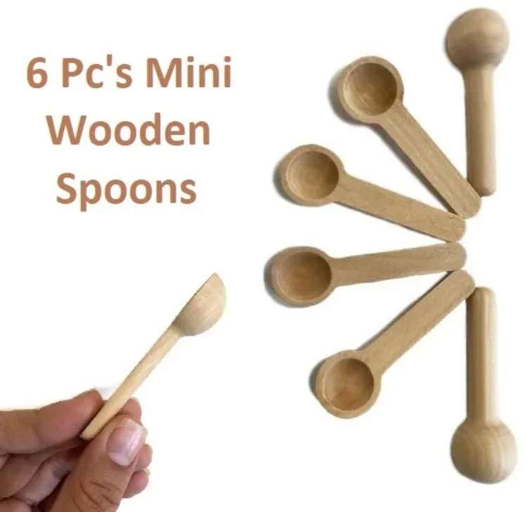Pack of 6 - Mini Wooden Spoons, Spices Spoons, Small Round Wooden Kitchen Seasoning Spoons, Honey Spoon