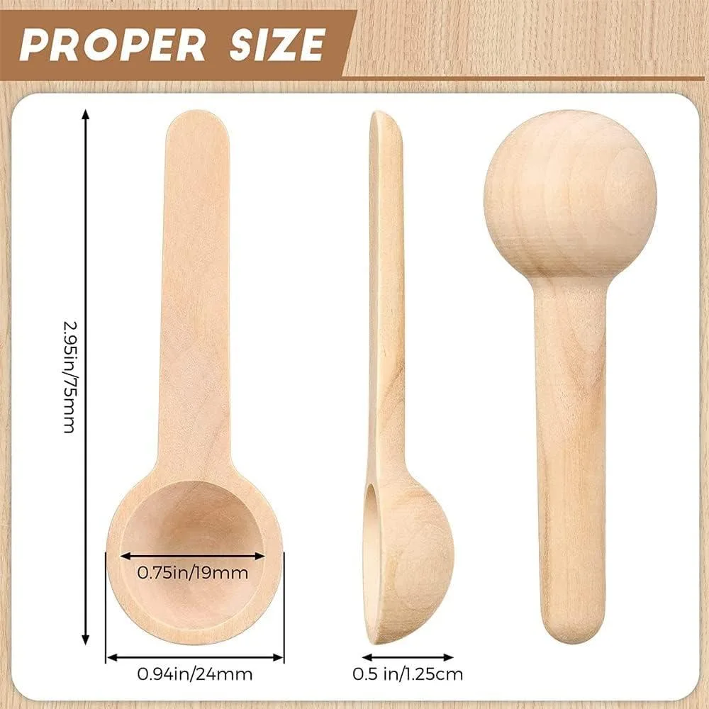 Pack of 6 - Mini Wooden Spoons, Spices Spoons, Small Round Wooden Kitchen Seasoning Spoons, Honey Spoon