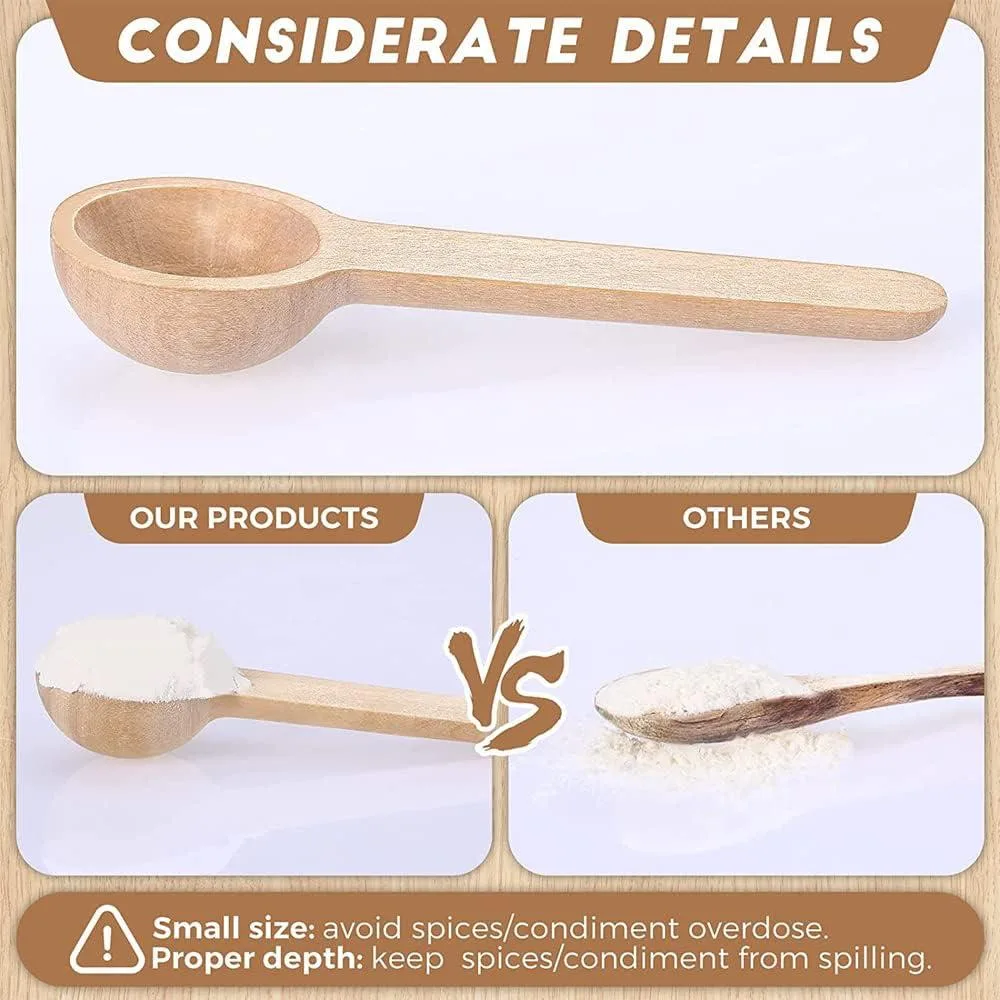 Pack of 6 - Mini Wooden Spoons, Spices Spoons, Small Round Wooden Kitchen Seasoning Spoons, Honey Spoon