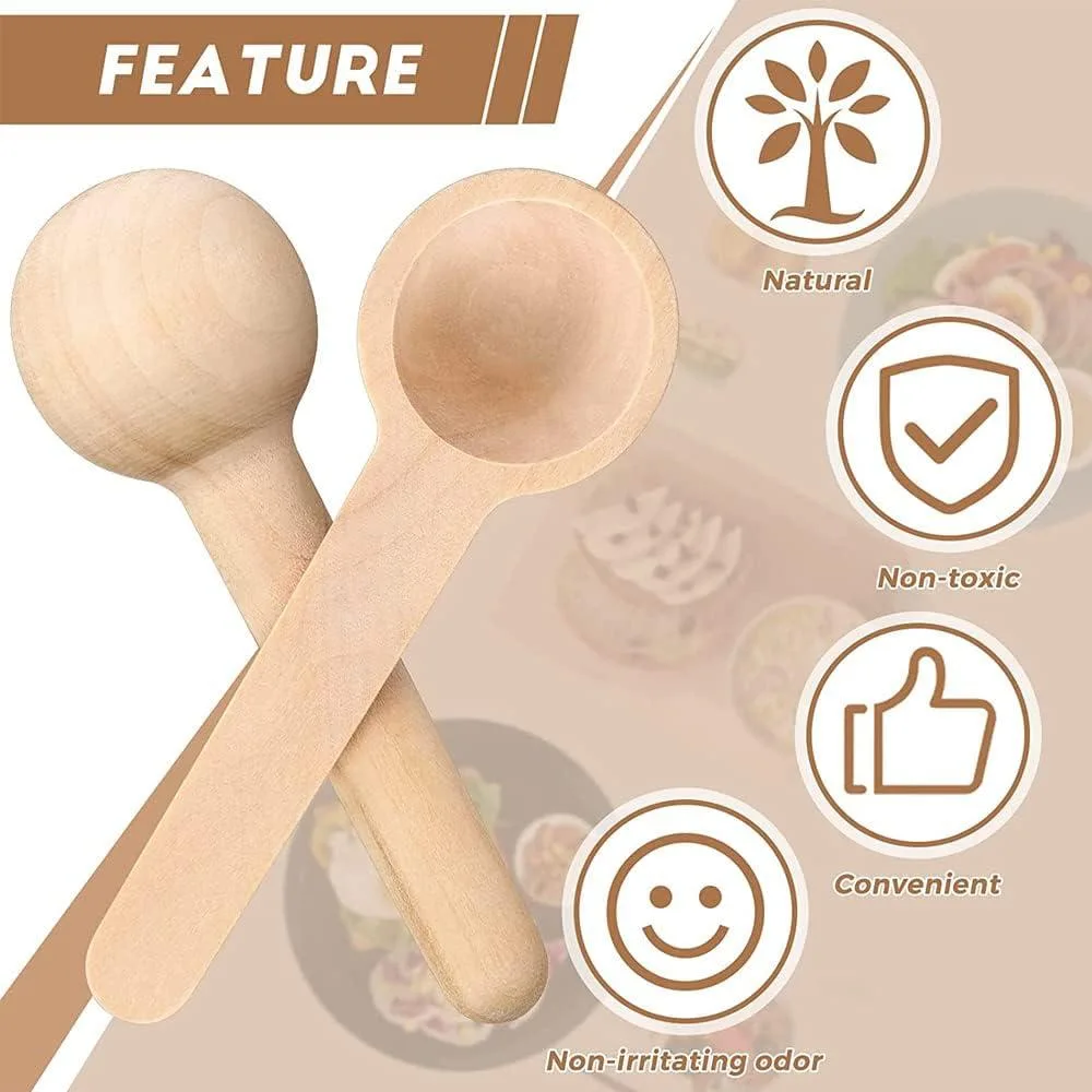 Pack of 6 - Mini Wooden Spoons, Spices Spoons, Small Round Wooden Kitchen Seasoning Spoons, Honey Spoon
