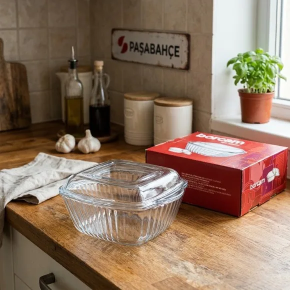 Pasabahce Borcam Glass Dish with Lid - 1870ml 23x19 CM