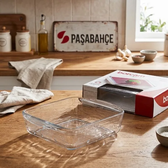 Pasabahce Borcam Midi quare Try Ovenware Glassware Dish  8.27 X 6.46 Inches