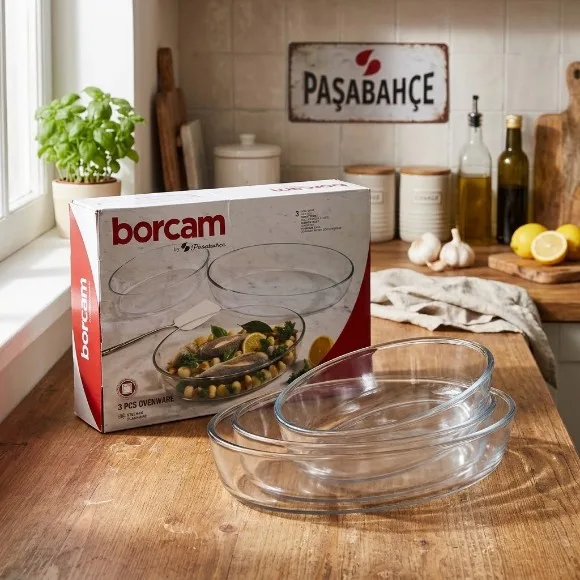Pasabahce Borcam Oval Baking Dishes Set of 3 1550–2360-3200 ml